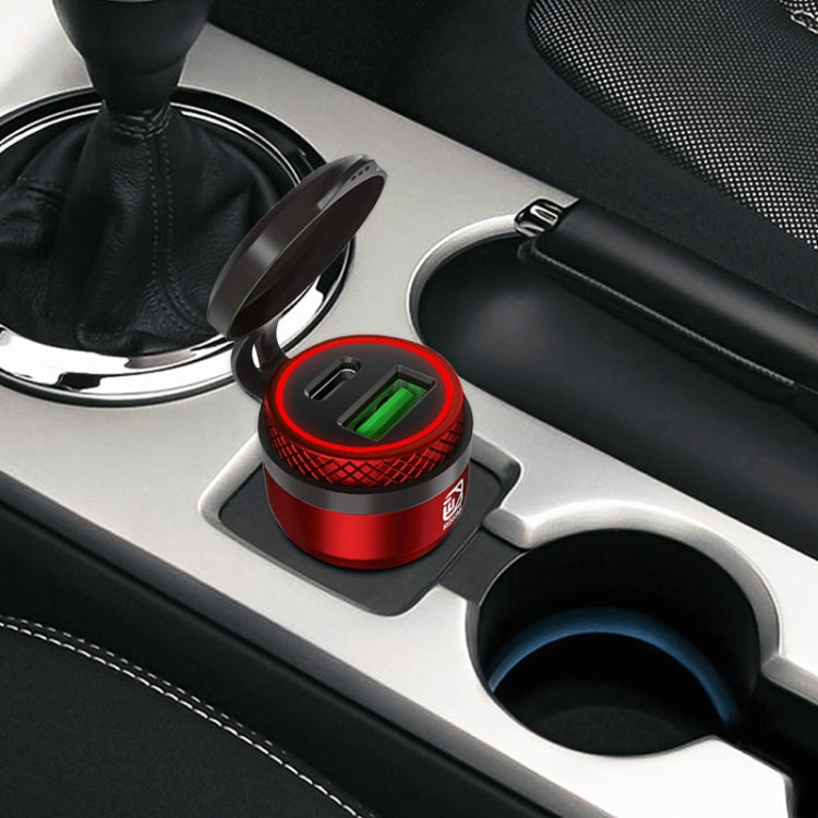 Motorcycle European-style Small-caliber Aluminum Alloy QC 3.0 + PD Fast Charge USB Charger, Shell Color:Red(Red Light)