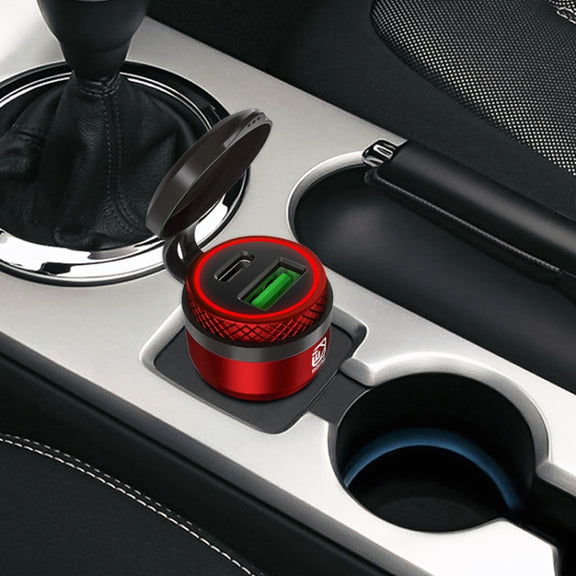 Motorcycle European-style Small-caliber Aluminum Alloy QC 3.0 + PD Fast Charge USB Charger, Shell Color:Red(Red Light)