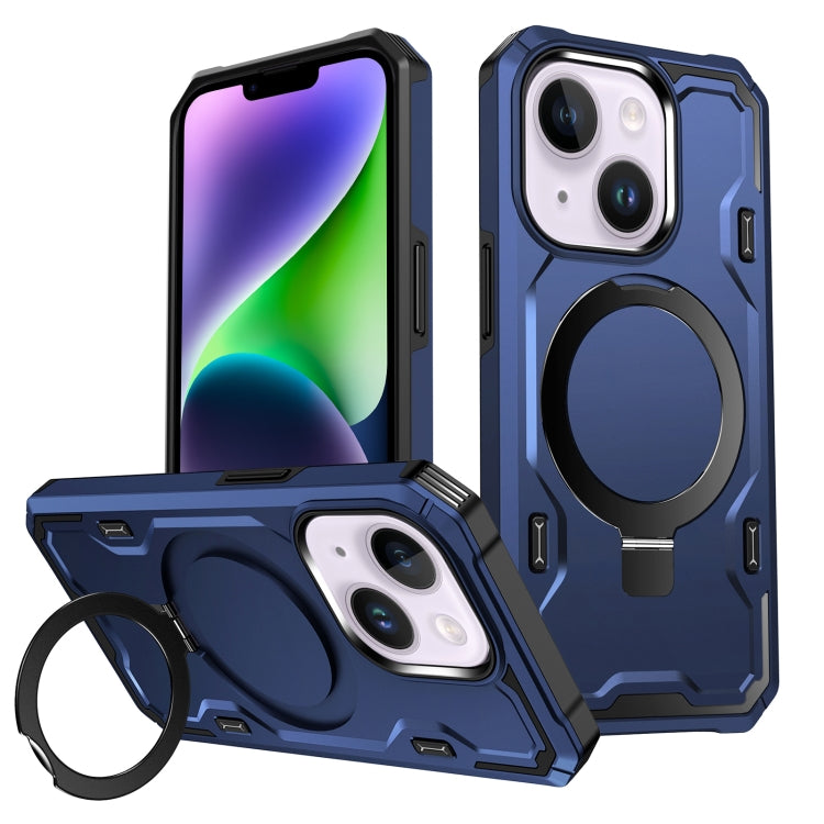 For iPhone 14 Plus Patronus MagSafe Magnetic Holder Phone Case(Navy Blue)