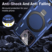 For iPhone 14 Plus Patronus MagSafe Magnetic Holder Phone Case(Navy Blue)
