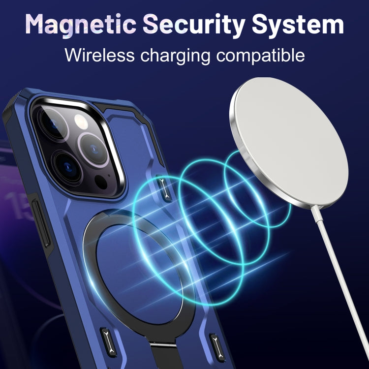 For iPhone 14 Plus Patronus MagSafe Magnetic Holder Phone Case(Navy Blue)