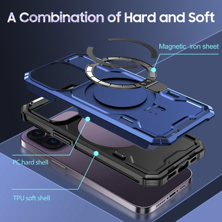 For iPhone 14 Plus Patronus MagSafe Magnetic Holder Phone Case(Navy Blue)