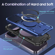 For iPhone 14 Plus Patronus MagSafe Magnetic Holder Phone Case(Navy Blue)