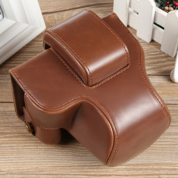 For Canon EOS R50 Full Body Magnetic Leather Camera Case Bag with Strap, Deluxe Edition(Coffee)