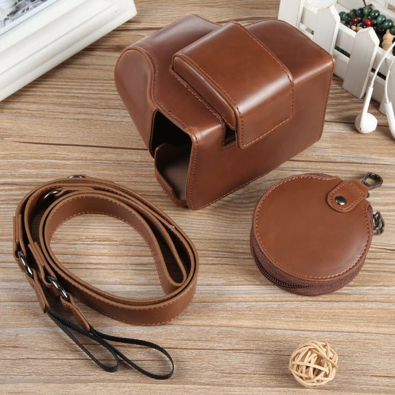 For Canon EOS R50 Full Body Magnetic Leather Camera Case Bag with Strap, Deluxe Edition(Coffee)