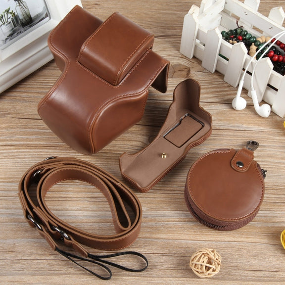 For Canon EOS R50 Full Body Magnetic Leather Camera Case Bag with Strap, Deluxe Edition(Coffee)
