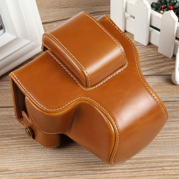 For Canon EOS R50 Full Body Magnetic Leather Camera Case Bag with Strap, Deluxe Edition(Brown)