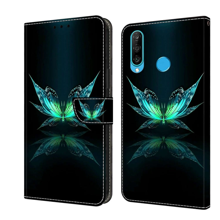 For Huawei P30 Lite Crystal 3D Shockproof Protective Leather Phone Case(Reflection Dutterfly)