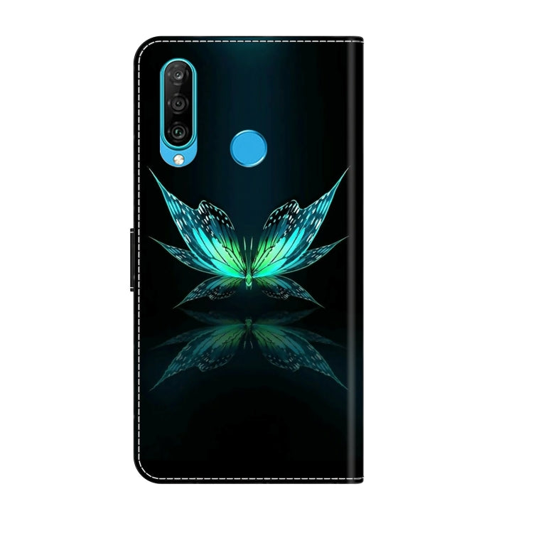 For Huawei P30 Lite Crystal 3D Shockproof Protective Leather Phone Case(Reflection Dutterfly)