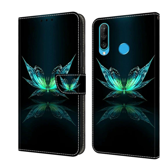 For Huawei P30 Lite Crystal 3D Shockproof Protective Leather Phone Case(Reflection Dutterfly)