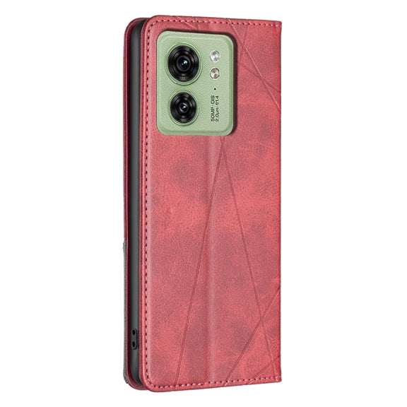 For Motorola Edge 40 Rhombus Texture Magnetic Leather Phone Case(Red)