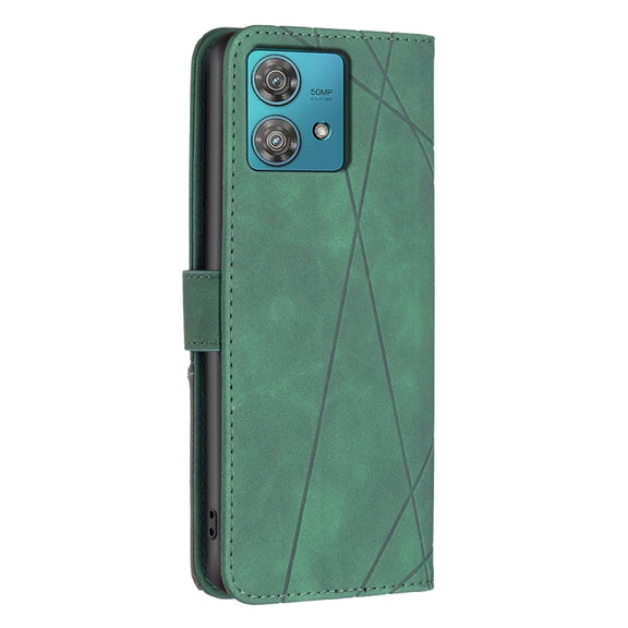 For Motorola Edge 40 Neo Magnetic Buckle Rhombus Texture Leather Phone Case(Green)