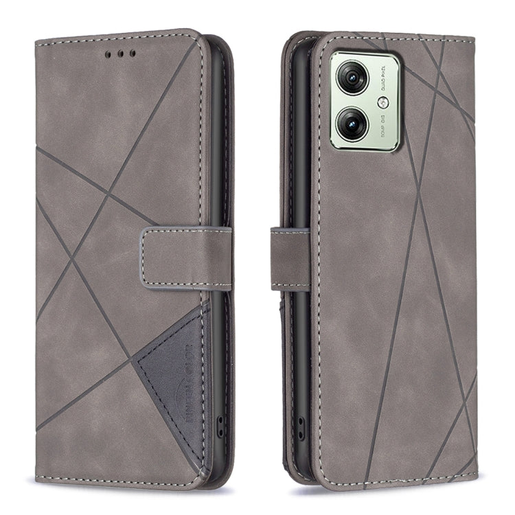 For Motorola Moto G54 5G EU Edition Magnetic Buckle Rhombus Texture Leather Phone Case(Grey)
