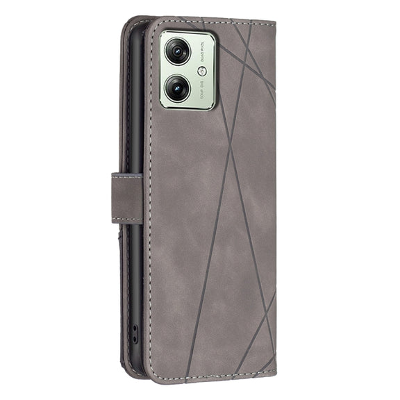 For Motorola Moto G54 5G EU Edition Magnetic Buckle Rhombus Texture Leather Phone Case(Grey)