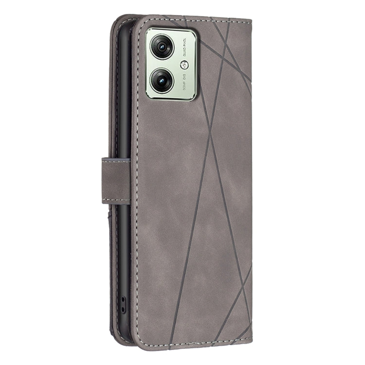 For Motorola Moto G54 5G EU Edition Magnetic Buckle Rhombus Texture Leather Phone Case(Grey)