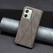 For Motorola Moto G54 5G EU Edition Magnetic Buckle Rhombus Texture Leather Phone Case(Grey)