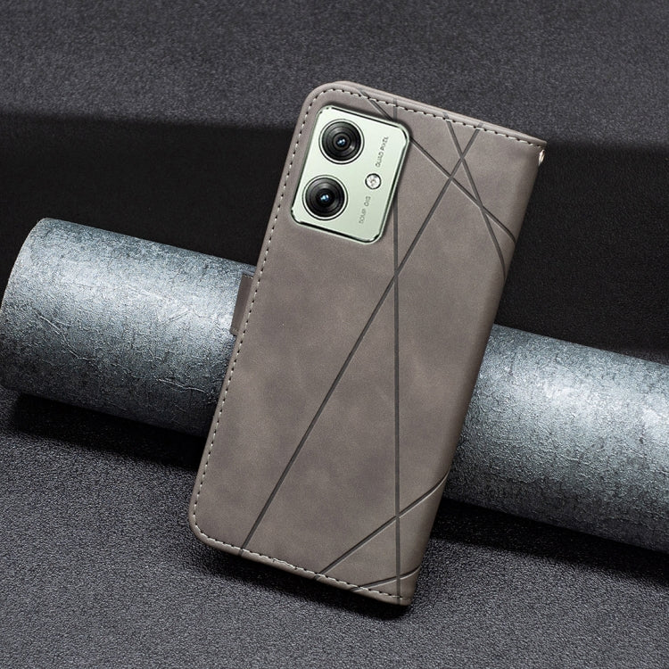 For Motorola Moto G54 5G EU Edition Magnetic Buckle Rhombus Texture Leather Phone Case(Grey)