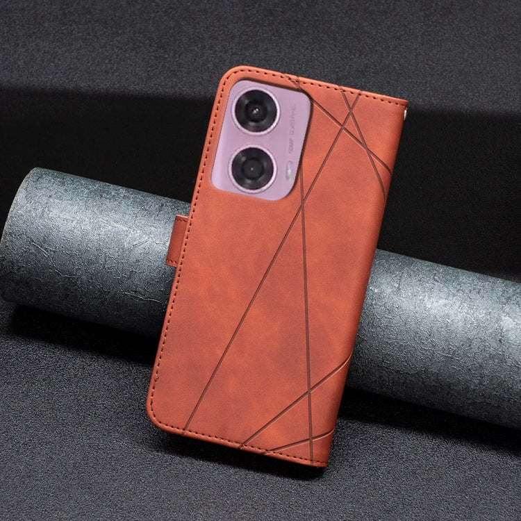 For Motorola Moto G34 5G Magnetic Buckle Rhombus Texture Leather Phone Case(Brown)