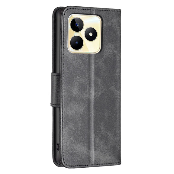 For Realme C53 Lambskin Texture Pure Color Flip Leather Phone Case(Black)