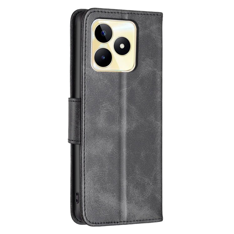 For Realme C53 Lambskin Texture Pure Color Flip Leather Phone Case(Black)