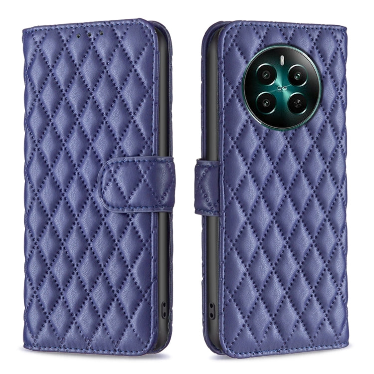 For Realme 12+ 5G Diamond Lattice Wallet Flip Leather Phone Case(Blue)