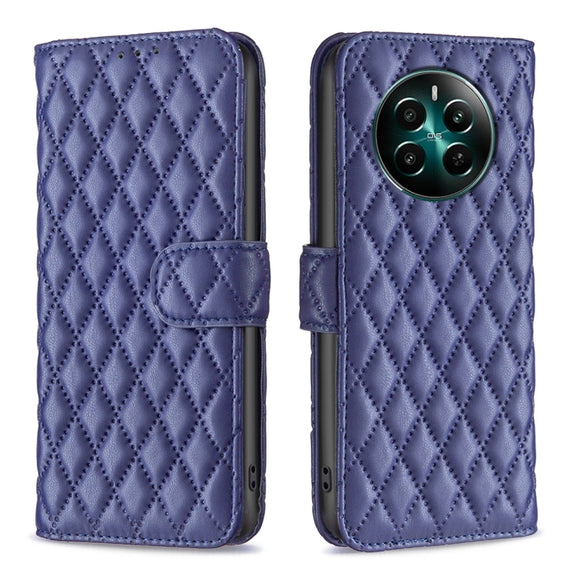 For Realme 12+ 5G Diamond Lattice Wallet Flip Leather Phone Case(Blue)