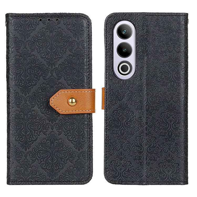 For OnePlus Nord CE4 5G / K12 5G European Floral Embossed Flip Leather Phone Case(Black)
