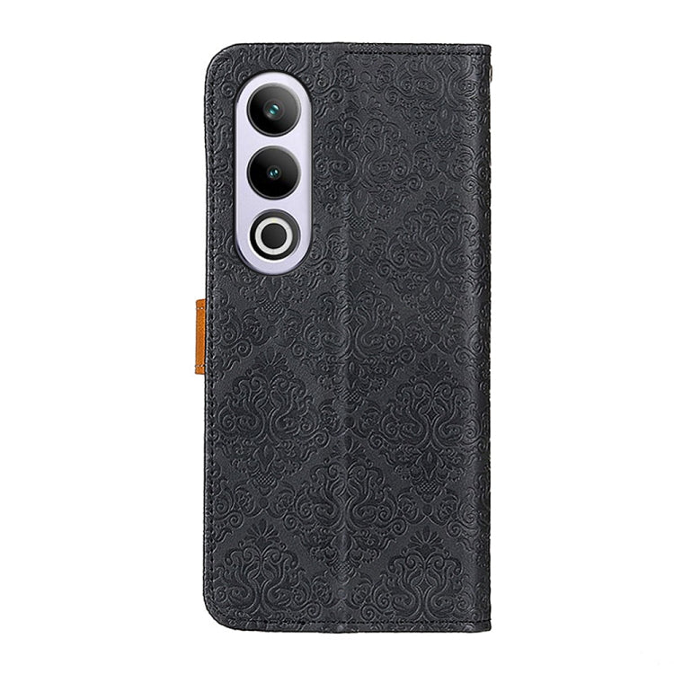 For OnePlus Nord CE4 5G / K12 5G European Floral Embossed Flip Leather Phone Case(Black)