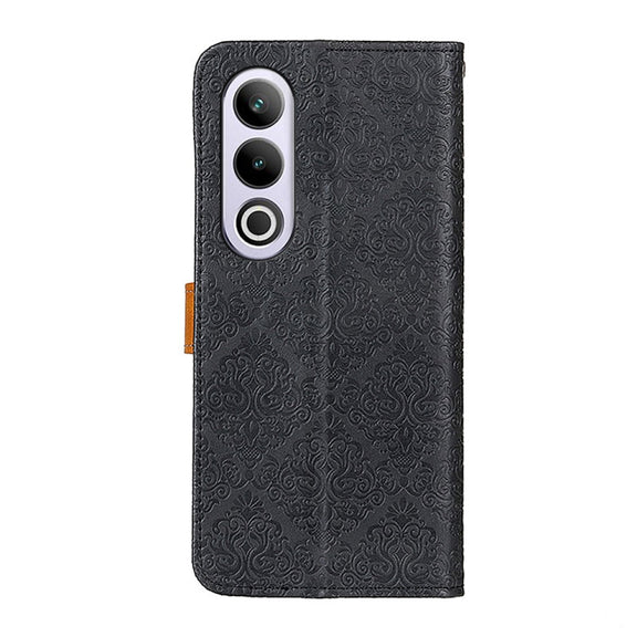 For OnePlus Nord CE4 5G / K12 5G European Floral Embossed Flip Leather Phone Case(Black)