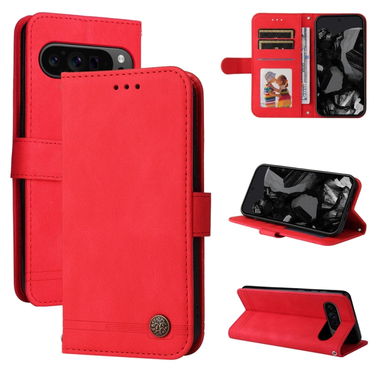 For Google Pixel 9 Pro Skin Feel Life Tree Metal Button Leather Phone Case(Red)