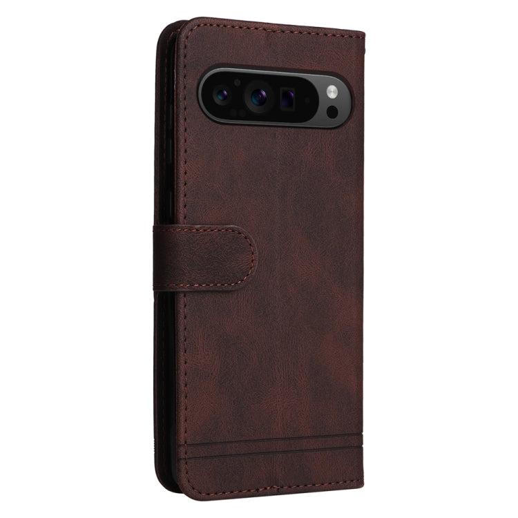 For Google Pixel 9 Pro Skin Feel Life Tree Metal Button Leather Phone Case(Brown)