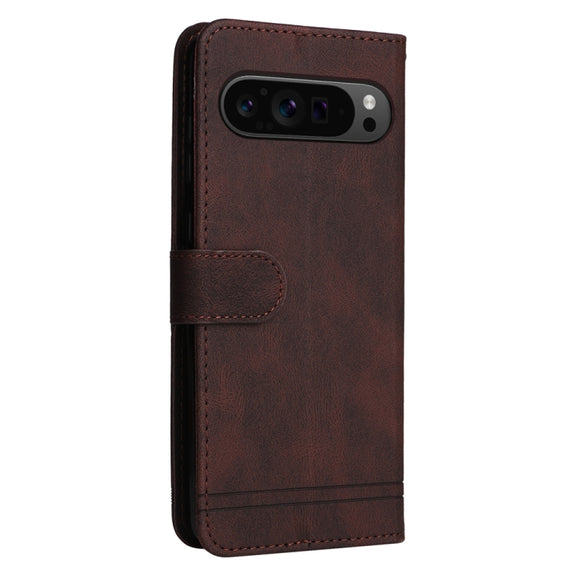 For Google Pixel 9 Pro Skin Feel Life Tree Metal Button Leather Phone Case(Brown)