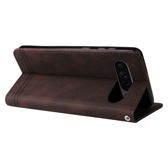 For Google Pixel 9 Pro Skin Feel Life Tree Metal Button Leather Phone Case(Brown)