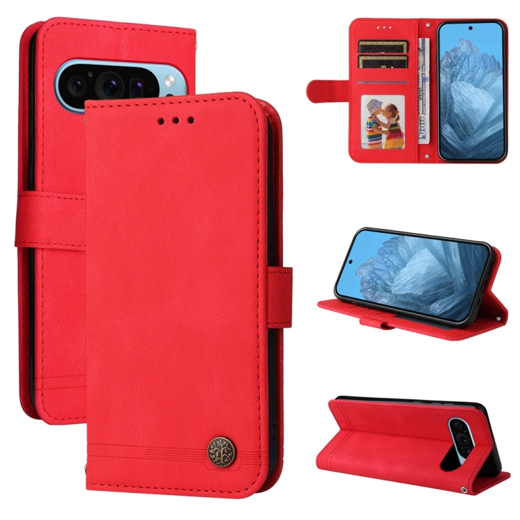 For Google Pixel 9 Skin Feel Life Tree Metal Button Leather Phone Case(Red)