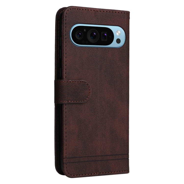 For Google Pixel 9 Skin Feel Life Tree Metal Button Leather Phone Case(Brown)