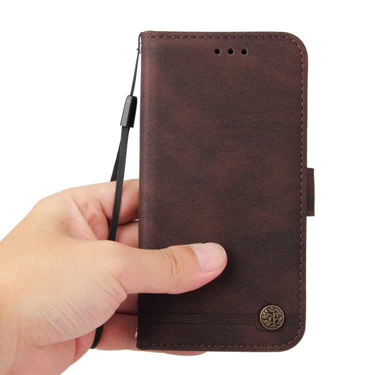 For Google Pixel 9 Skin Feel Life Tree Metal Button Leather Phone Case(Brown)