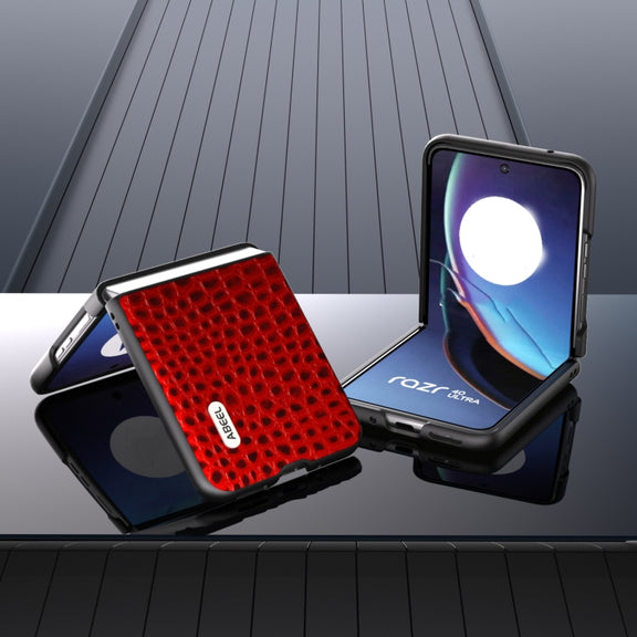 For Motorola Razr 40 Ultra ABEEL Genuine Leather Crocodile Pattern Black Edge Phone Case(Red)