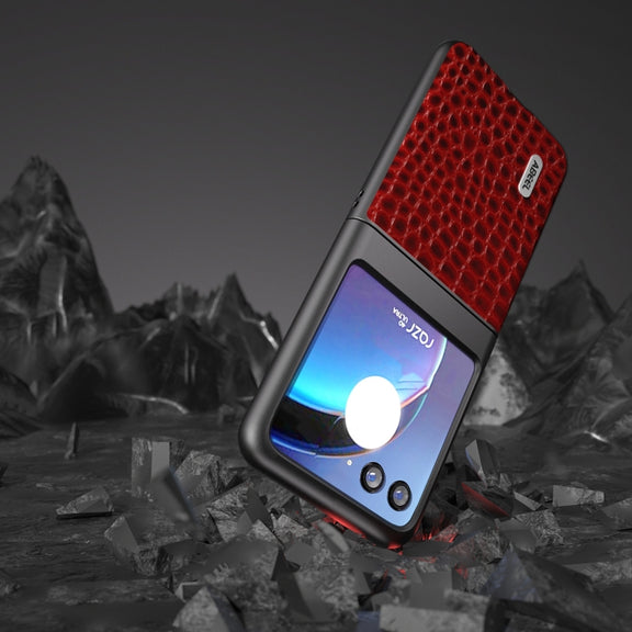 For Motorola Razr 40 Ultra ABEEL Genuine Leather Crocodile Pattern Black Edge Phone Case(Red)