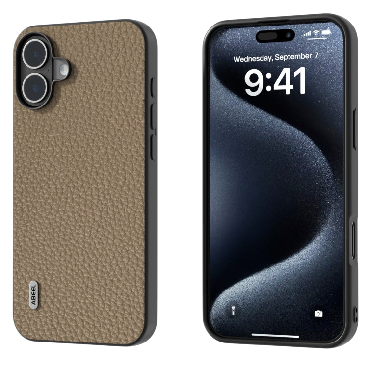 For iPhone 16 ABEEL Genuine Leather Litchi Texture Phone Case(Grey)