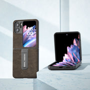 For OPPO Find N2 Flip ABEEL Dream Litchi Texture PU Phone Case with Holder(Khaki)