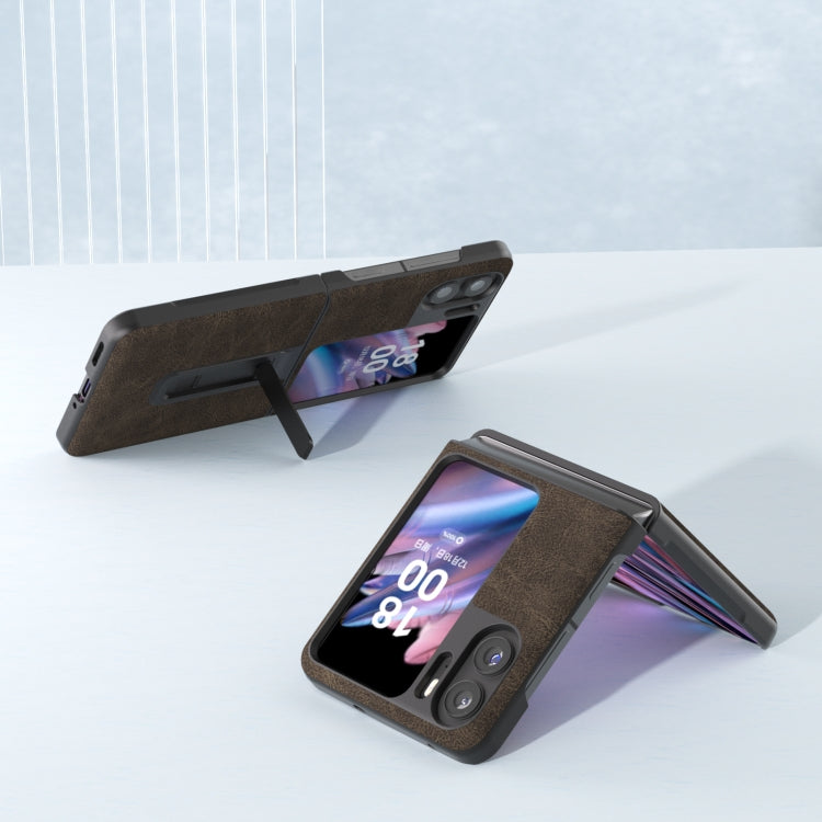 For OPPO Find N2 Flip ABEEL Dream Litchi Texture PU Phone Case with Holder(Khaki)