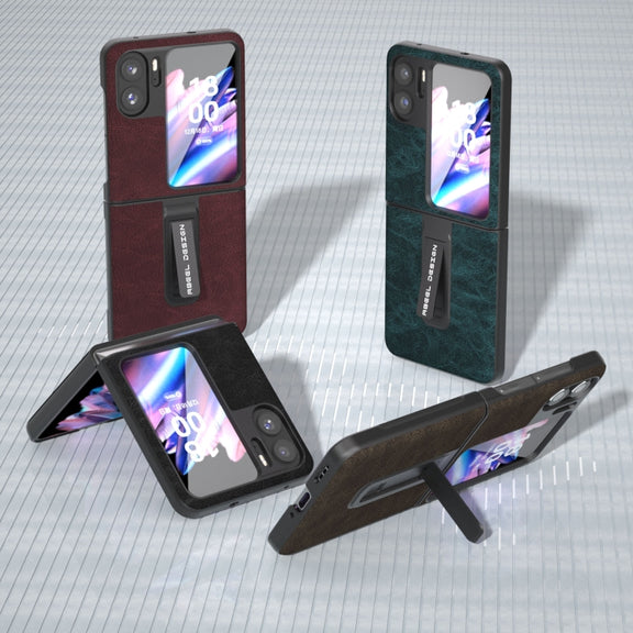 For OPPO Find N2 Flip ABEEL Dream Litchi Texture PU Phone Case with Holder(Khaki)