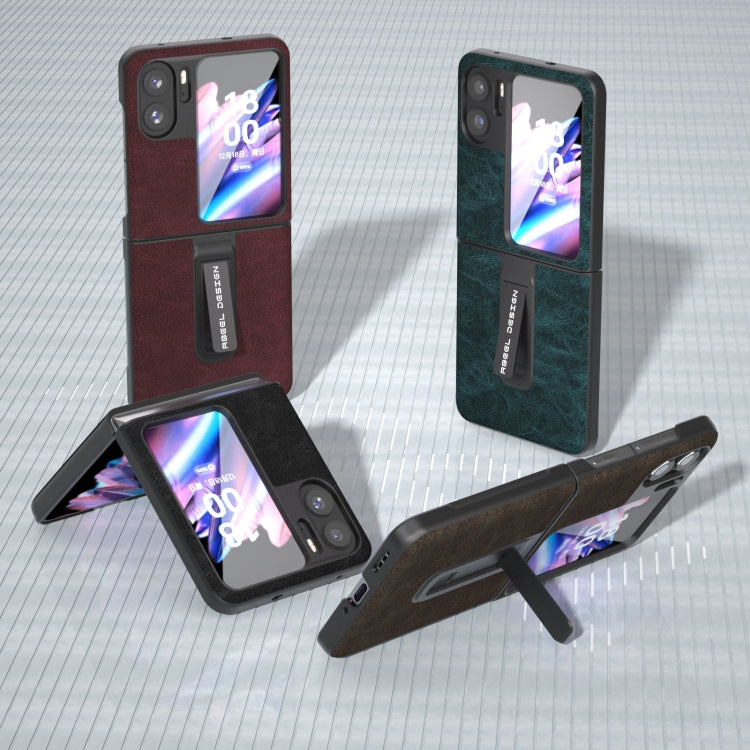 For OPPO Find N2 Flip ABEEL Dream Litchi Texture PU Phone Case with Holder(Khaki)