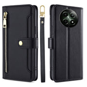 For Realme 12 5G Sheep Texture Cross-body Zipper Wallet Leather Phone Case(Black)