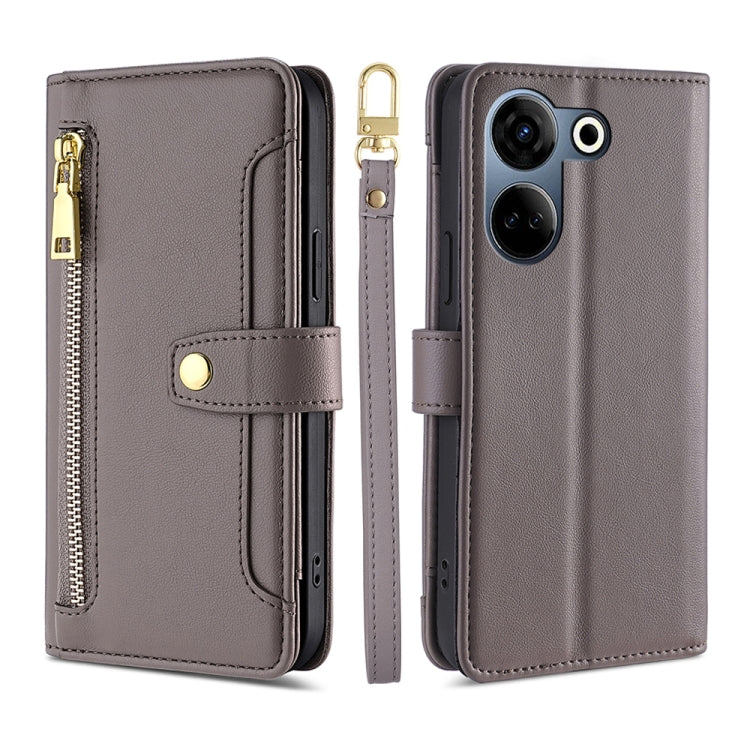 For Tecno Camon 20 Pro 4G Sheep Texture Cross-body Zipper Wallet Leather Phone Case(Grey)