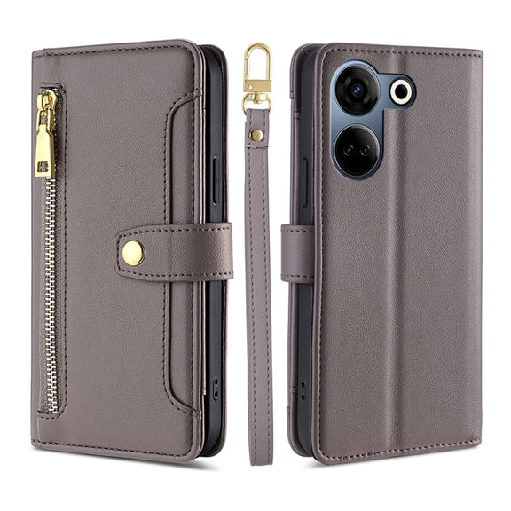 For Tecno Camon 20 Pro 4G Sheep Texture Cross-body Zipper Wallet Leather Phone Case(Grey)