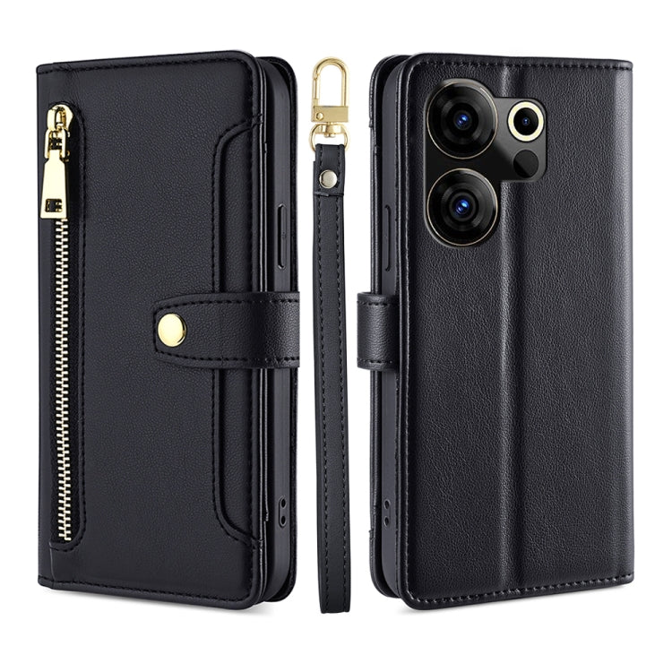 For Tecno Camon 20 Premier 5G Sheep Texture Cross-body Zipper Wallet Leather Phone Case(Black)