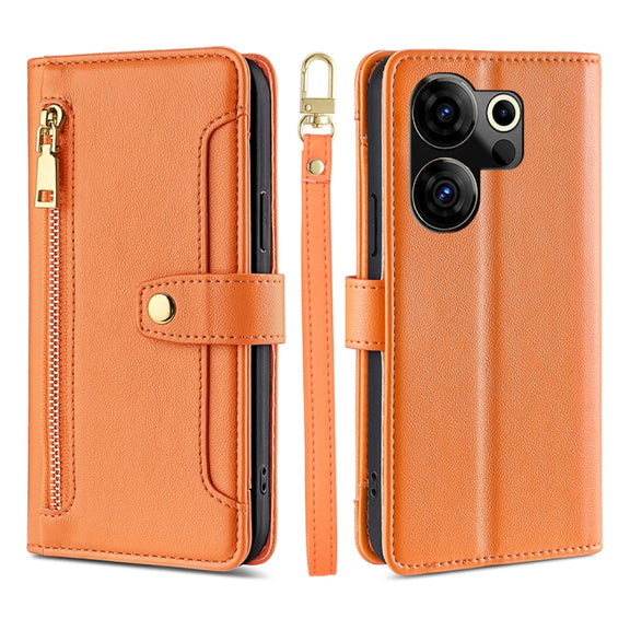 For Tecno Camon 20 Premier 5G Sheep Texture Cross-body Zipper Wallet Leather Phone Case(Orange)