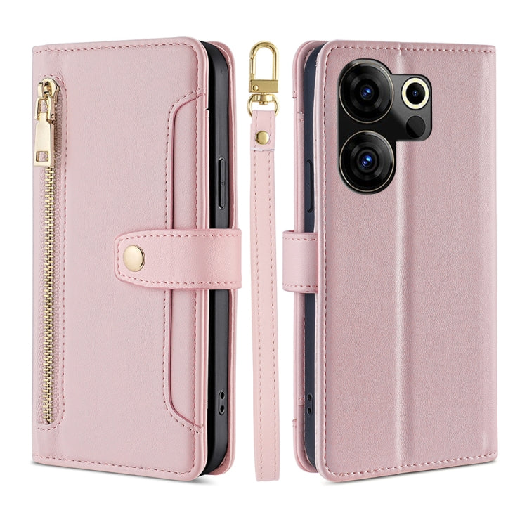For Tecno Camon 20 Premier 5G Sheep Texture Cross-body Zipper Wallet Leather Phone Case(Pink)
