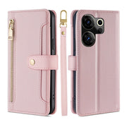 For Tecno Camon 20 Premier 5G Sheep Texture Cross-body Zipper Wallet Leather Phone Case(Pink)